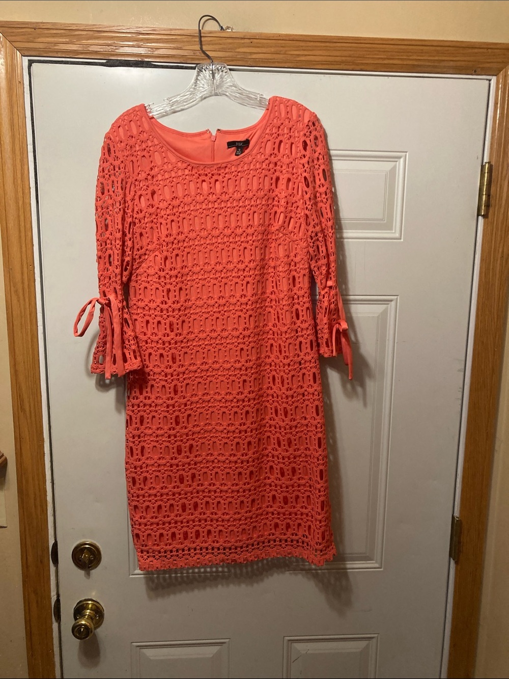 R&K Coral Crochet Shift Dress with Tie Sleeves 12